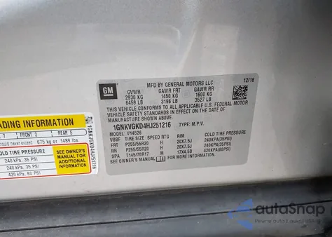 2017 Chevrolet Traverse 1Lt z USA, uszkodzony, nr VIN 1GNKVGKD4HJ251216